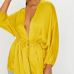 PLT Golden Yellow Kimono Cinched Tie Waist Top